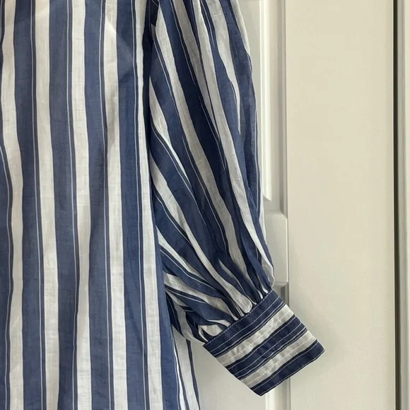 Banana Republic Ramie Popover Shirt Dress Navy White Stripes Size MP Preppy NWT - Picture 5 of 16